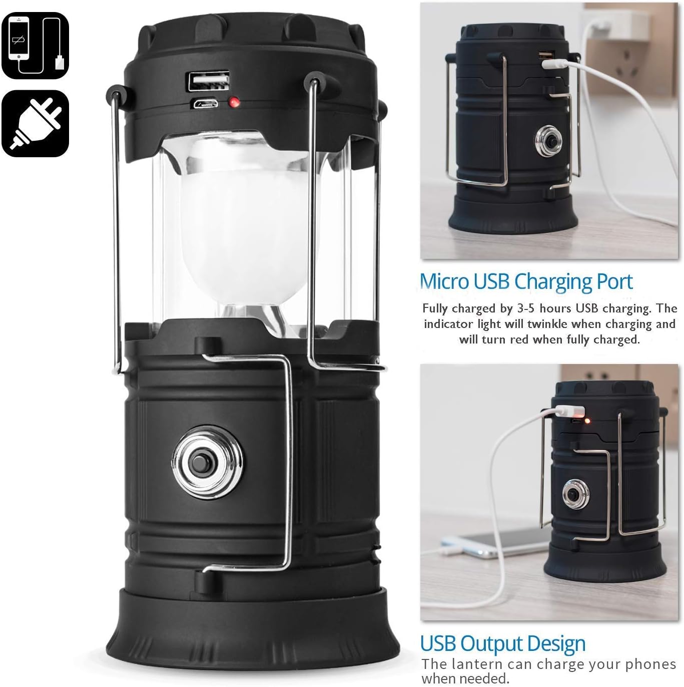 Lyricall Solar Camping Lantern Rechargeable USB, COB LED Lantern Flashlight 2 Power Supply Modes Survival Kit for Emergency, Hurricane, Power Outage(2 pack) - - 