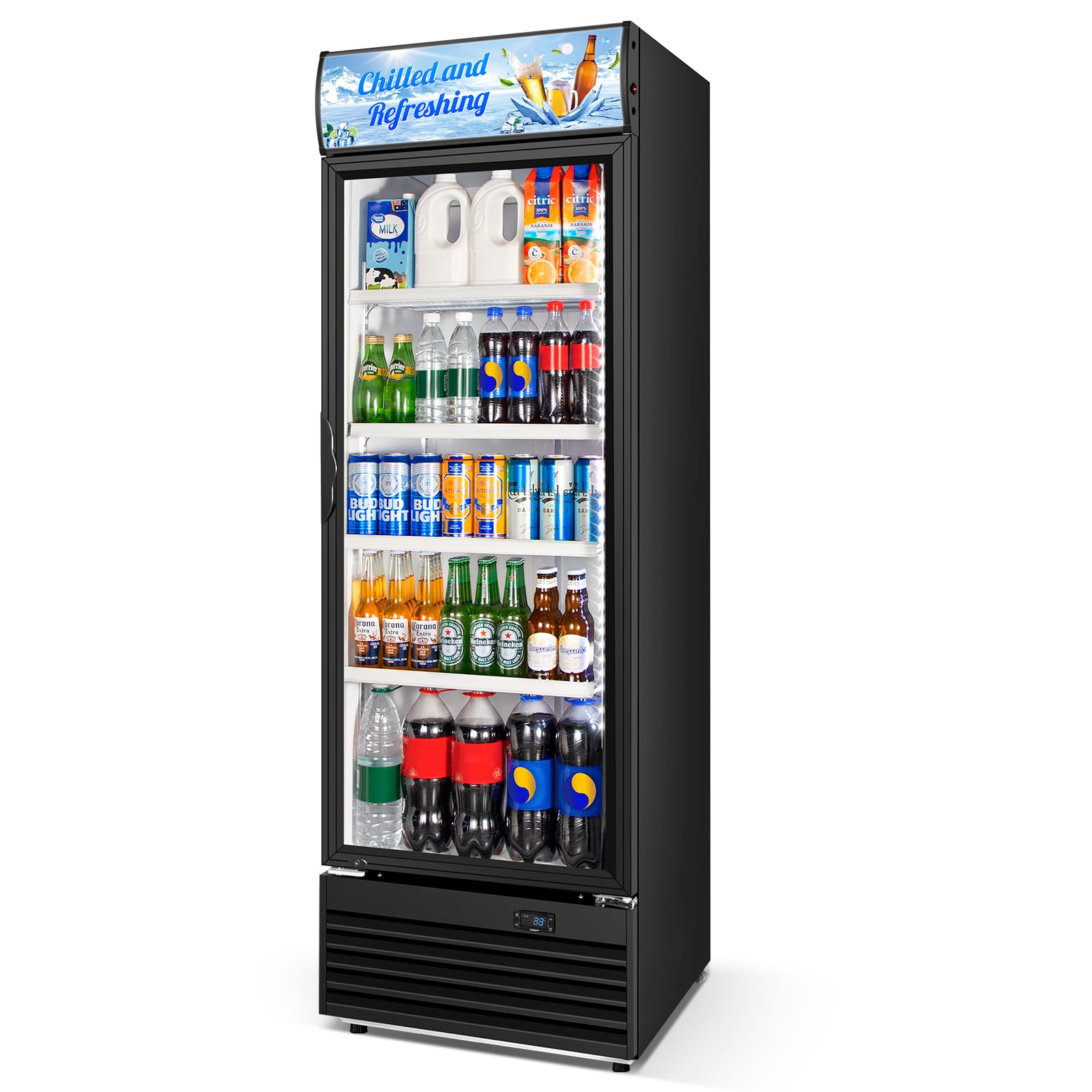 Photo 1 of **COSMETIC DAMAGE/ STILL FUNCTIONAL **Commercial Merchandiser Refrigerators, Beverage Display Fridge, 24 Inch Drink Fridge, Beverage Refrigerator Cooler with Lightbox, Drink Refrigerator Glass Single Door, Shop Restaurant Fan Cooling