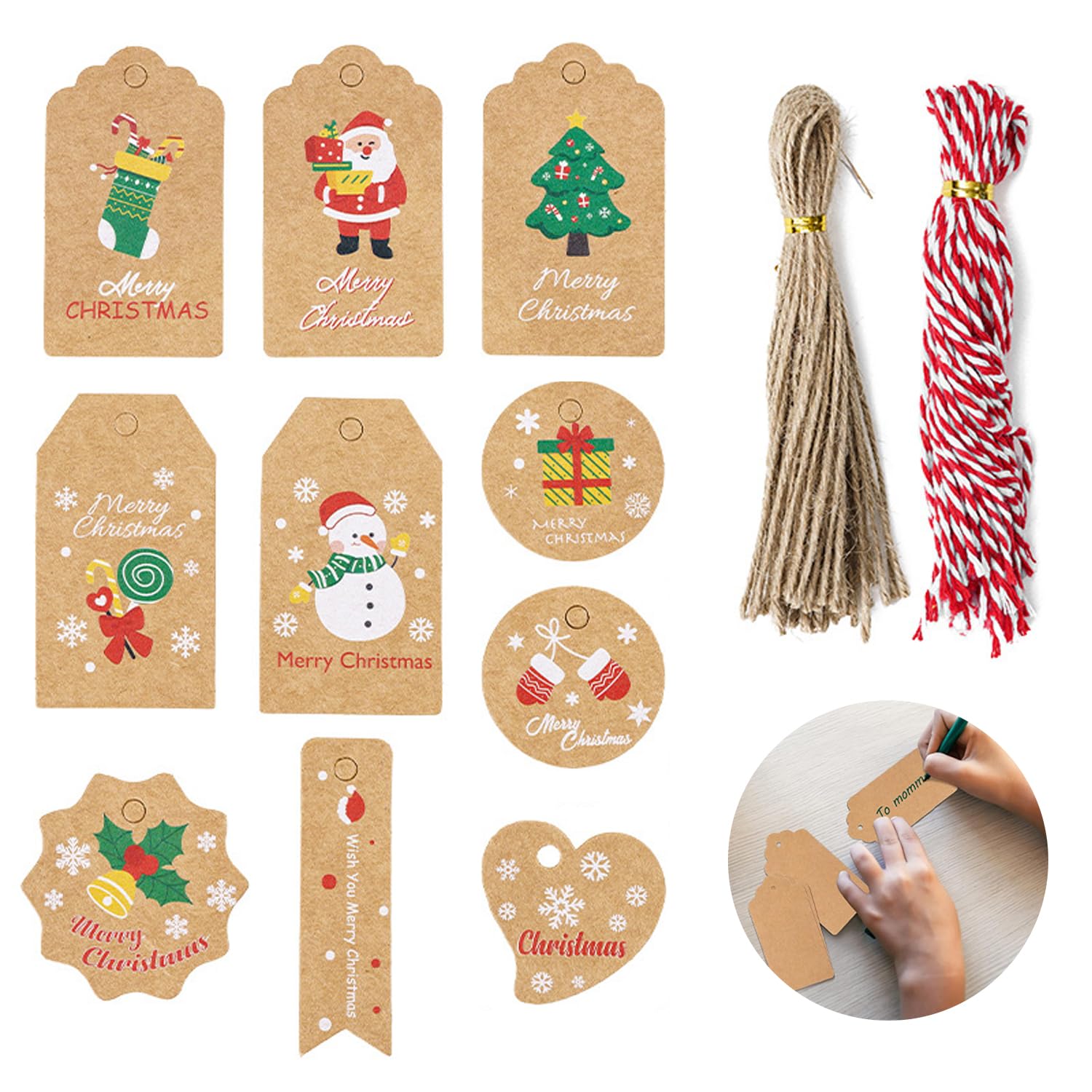WUBAYI 100 Pcs Kraft Paper Gift Tags with String - DIY Christmas Tags, Labels
