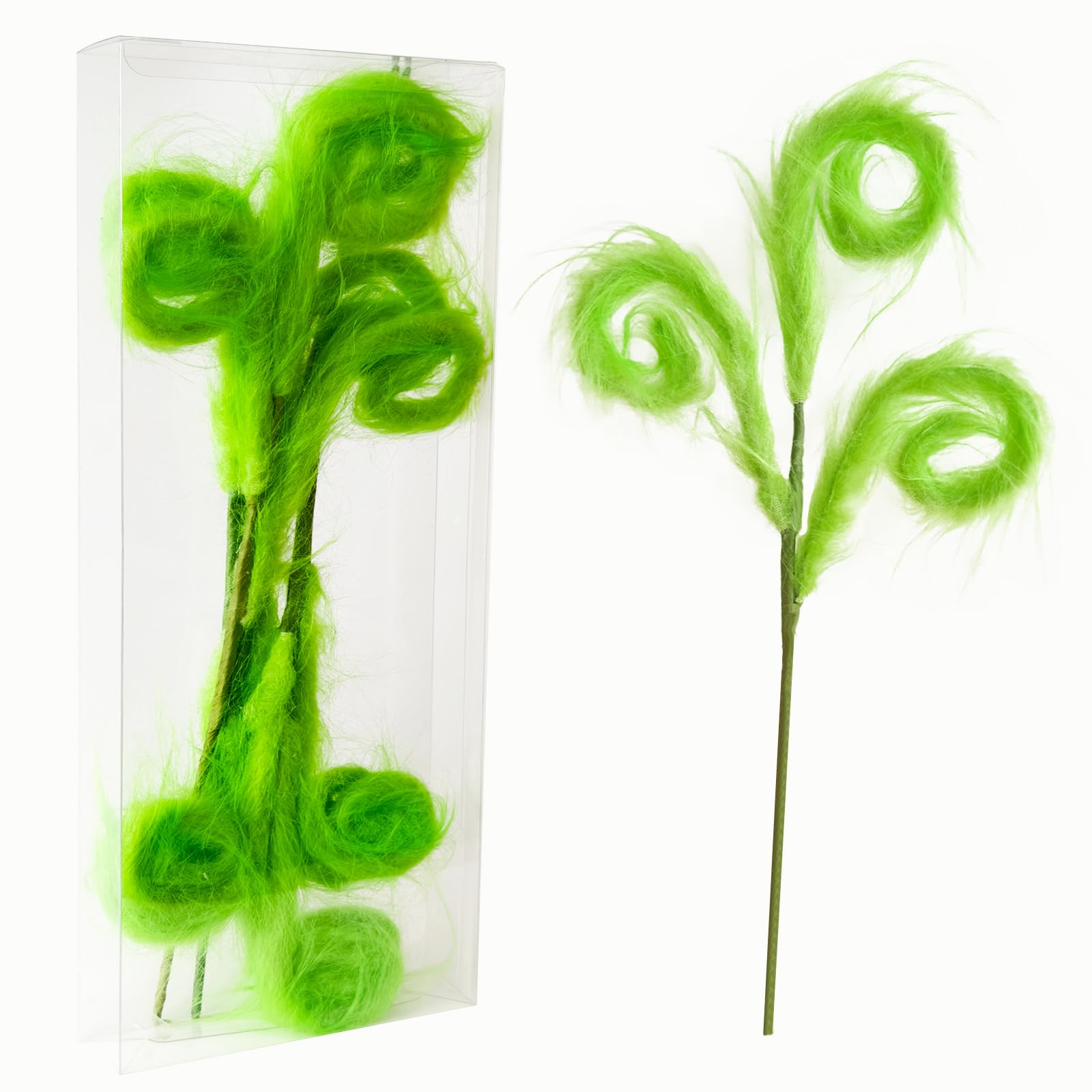 Photo 1 of 6 Pcs Grinchs Christmas Tree Decorations, 17 Inch Lime Green Christmas Oraments Tree Picks, Grinchmas Tree Topper Filler Decor, Green Feathers Furry Picks for Xmas