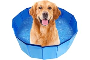 JMLWLZX Portable Plastic Pool for Dogs, Dog Pool, 32 x 8 inch Foldable Pet Pool, Portable PVC Pet Paddling Bath Tub Dog Pools for Dogs Pet Swimming Pool Collapsible Pet Pool for Dogs Cat (Blue, 32" x 8")