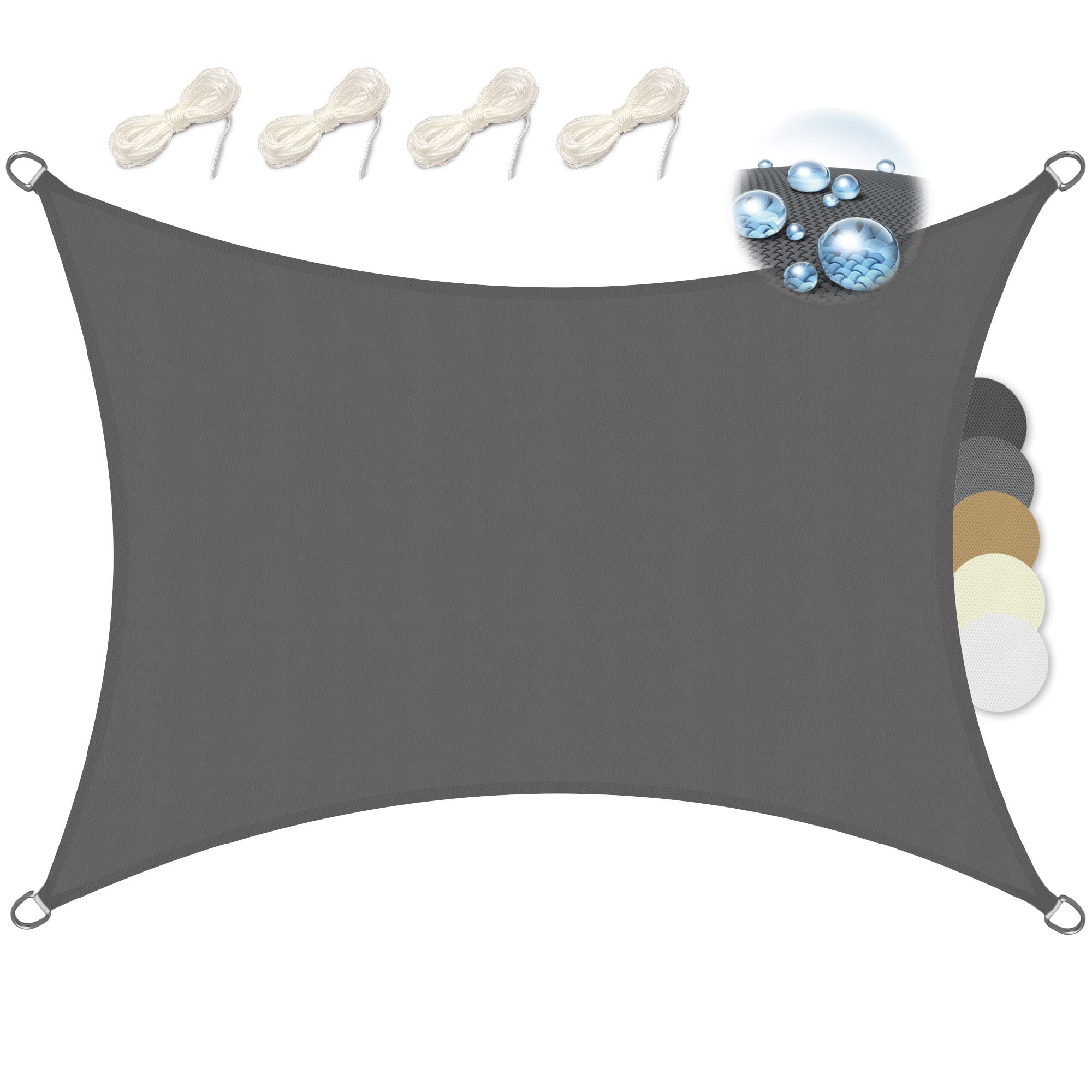 Sol Royal Rectangular Sun Shade Sail 5x4 m PES Breathable & UV-light resistant Sun Shades for Garden Sail Canopy Waterproof Terrace Balcony & Pool - 500x400 cm Anthracite - SolVision PS9