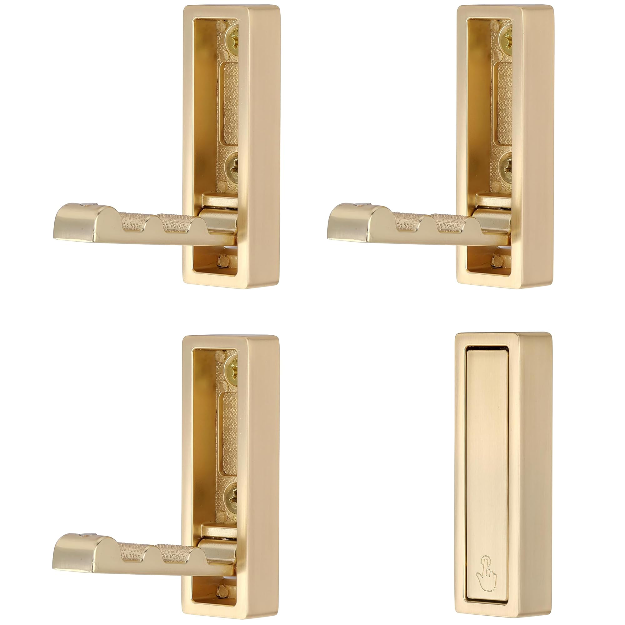 SYZOW Gold Folding Coat Hooks 4pcs, Zinc Alloy, Wall Mounted, Foldable, Modern, Home Organization