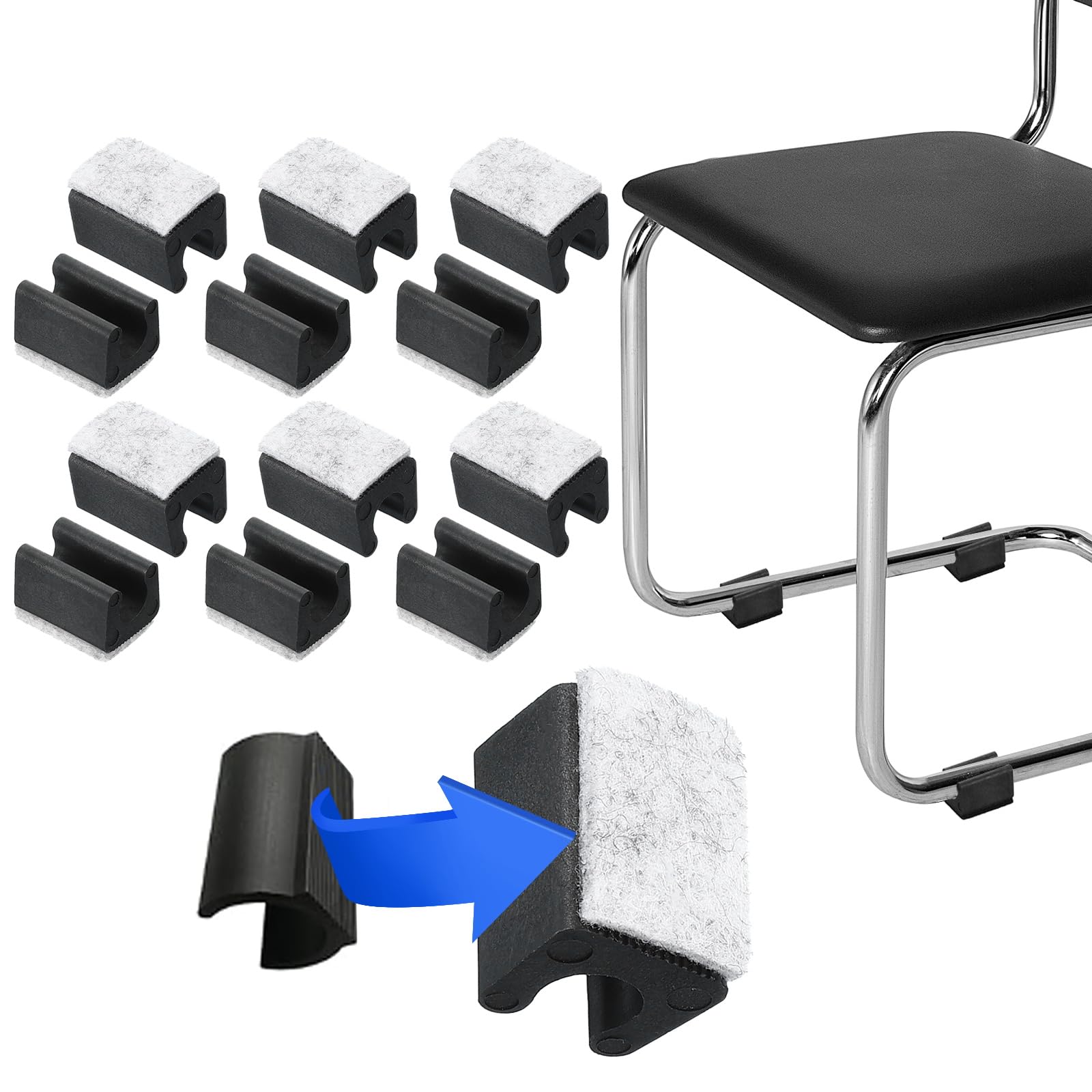 PATIKIL Rectangle U Shaped Chair Leg Tips Caps with Felt Pads, 12 Pack Slide Smoothly Furniture Feet Floor No Scratches No Noise Protectors Protect Hardwood Floors Fit Dia 10 mm Leg, Gray