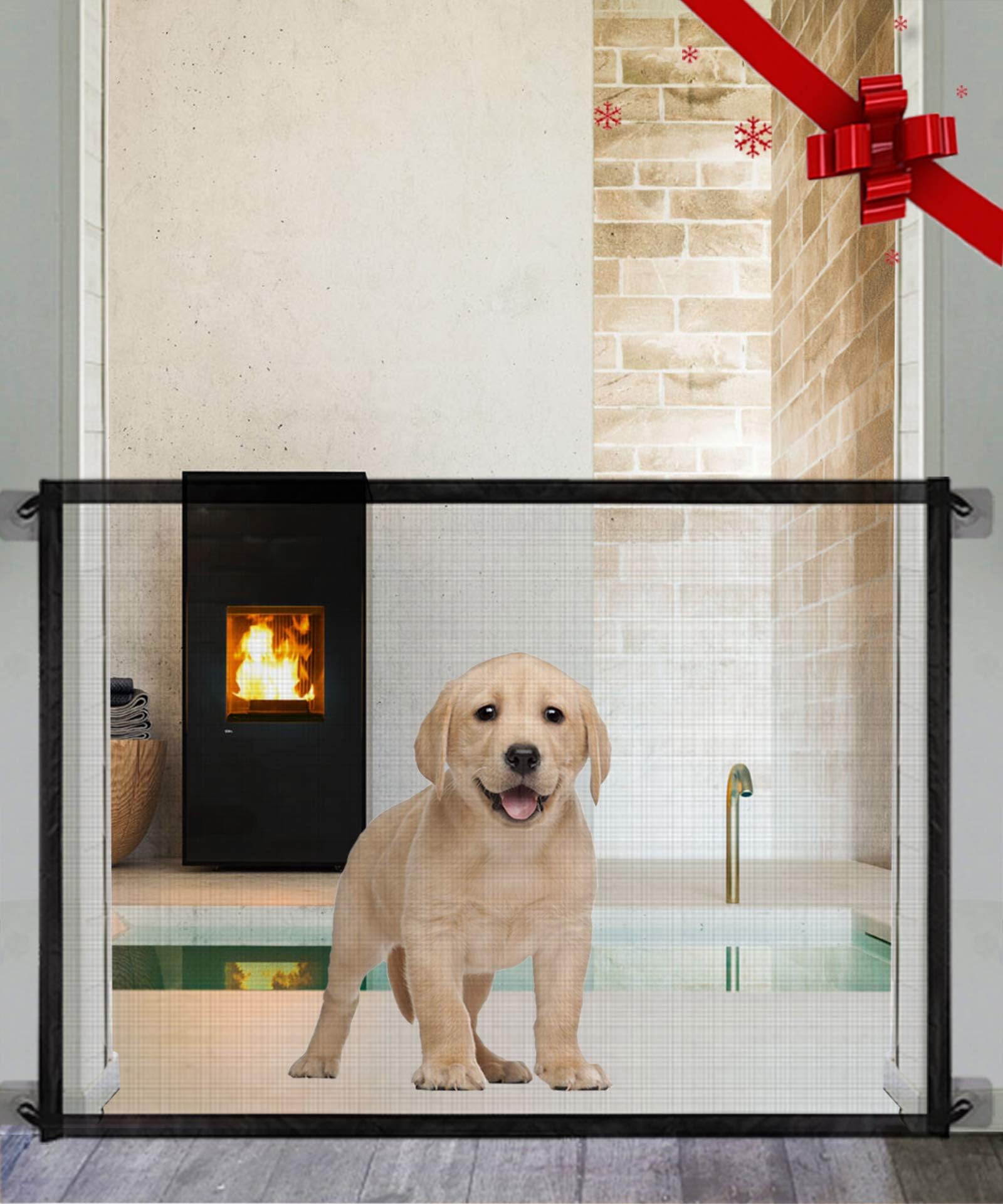 Queenii Magic Gate for Dogs, Baby Gates Pet Safety Gate, Portable Folding Mesh Magic Gate Baby Safety Gates, Safe Guard Install Anywhere, Safety Fence for Hall Doorway (Black)