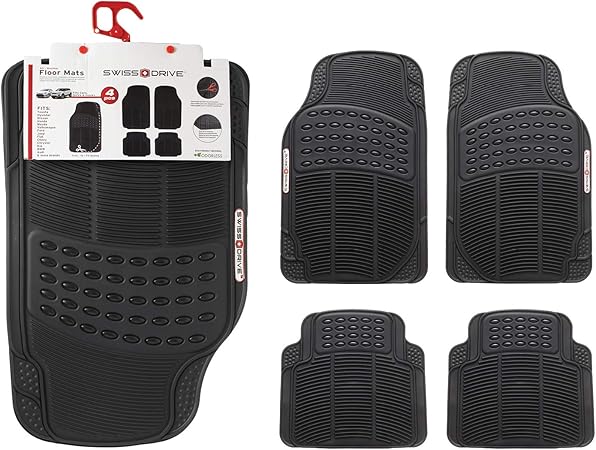 Amazon Swiss Drive ゴム製カーマット 4枚 コンティカーフロアマット ゴム製フロントリア Pvc ゴム製フロアマット 車 Suv バン トラック 全天候型保護マット 丈夫なマット トリム可能なデザイン ブラック ノンスリップマット 車 バイク