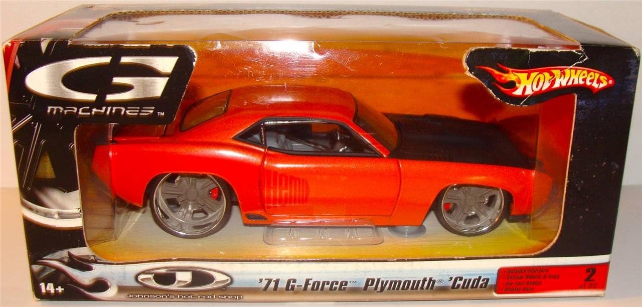 G Machines Hotwheels '71 G-Force Plymouth Cuda 1:24 Diecast Orange w/ Black Accents