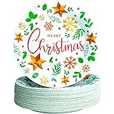 NUMONE 50 PCS 7 Inch Disposable Christmas Paper Plates, Cartoon Star Merry Party Plates, Supplies for Dinner and Dessert