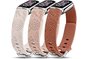 Minyee 3 Packs Compatible with Fitbit Luxe Bands for Women Soft Silicone Floral Engraved Sport Strap Dandelion Wristband Replacement for Fitbit Luxe Watch Bands/Luxe Special Edition Fitness Tracker