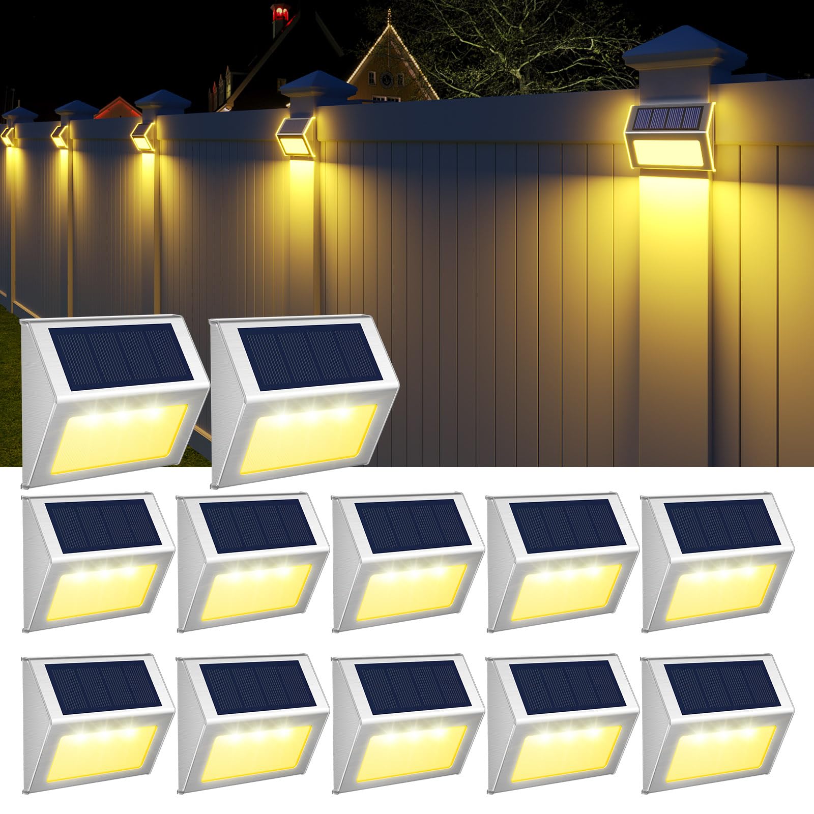 Photo 1 of JSOT Solar Deck Lights -12 Pack Solar Fence Lights Waterproof Outdoor Light Fence Post Light for Outside Pool Garden Backyard Patio Yard Wall Stair Step, Warm Light