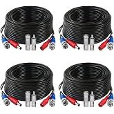 Tainston 4 Pack 25 Feet BNC Video Power Cable Wire Video Security Camera Wire with Connectors for CCTV Camera DVR Surveillance System