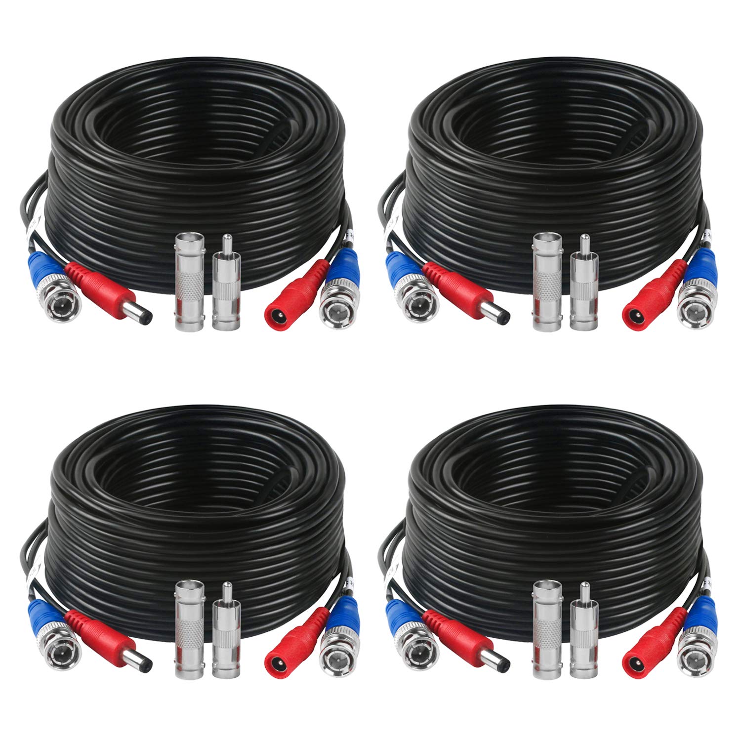 Photo 1 of 4 Pack 100 Ft Tainston BNC Video Power Cable BNC Extension Wire Video Security Camera Cord with Connectors for CCTV Camera DVR Surveillance System