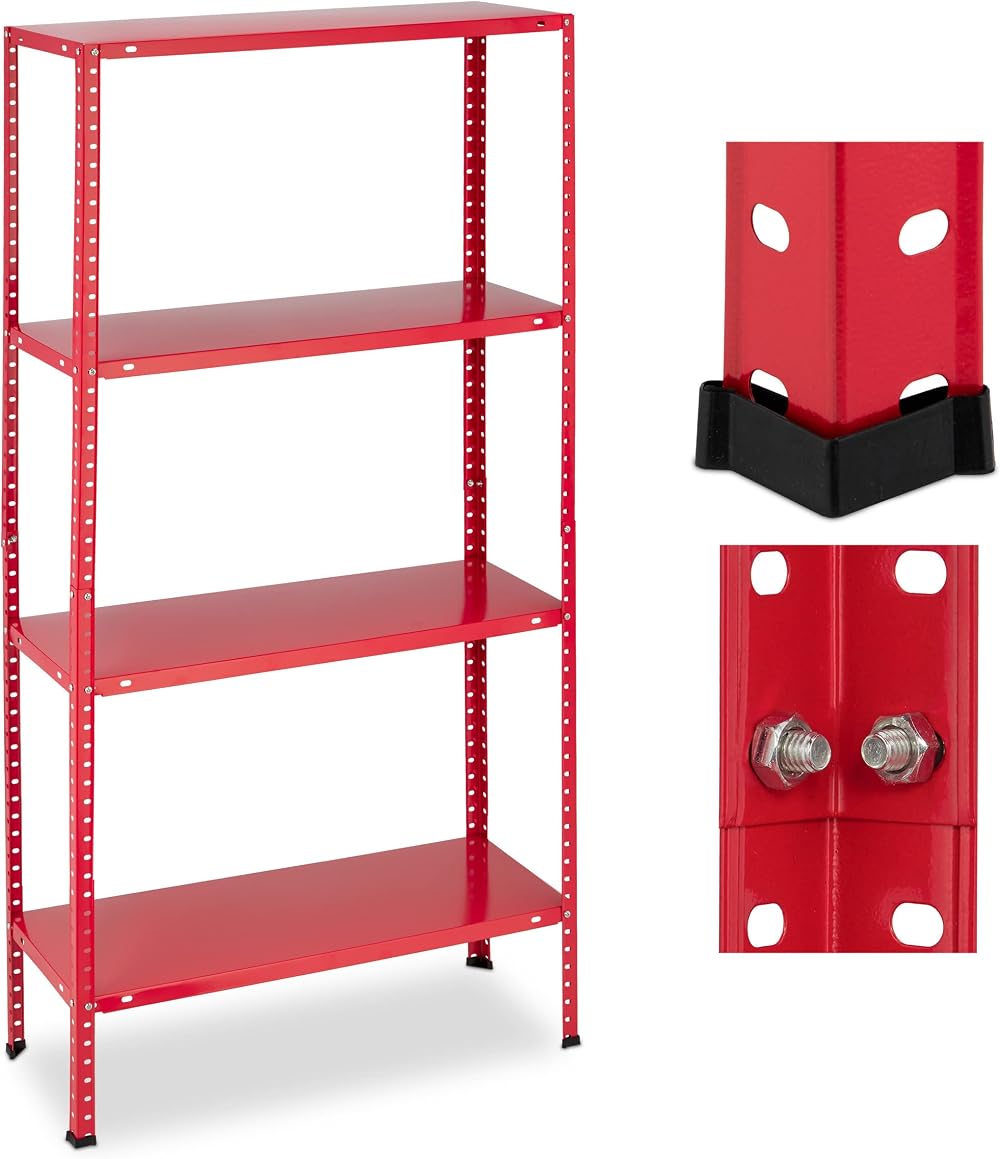 Relaxdays Heavy Duty Steel Shelving Unit Red 147.5x75.5x30.5cm 160kg Garage