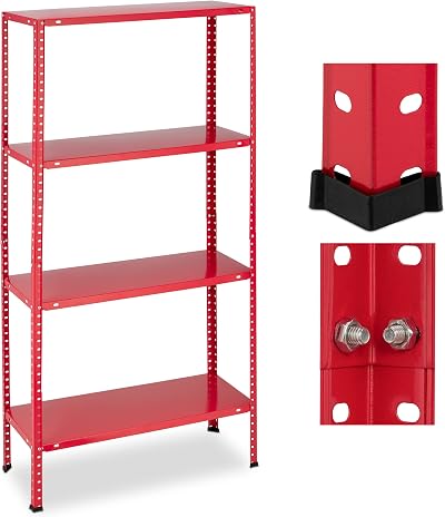Relaxdays Heavy Duty Steel Shelving Unit Red 147.5x75.5x30.5cm 160kg Garage