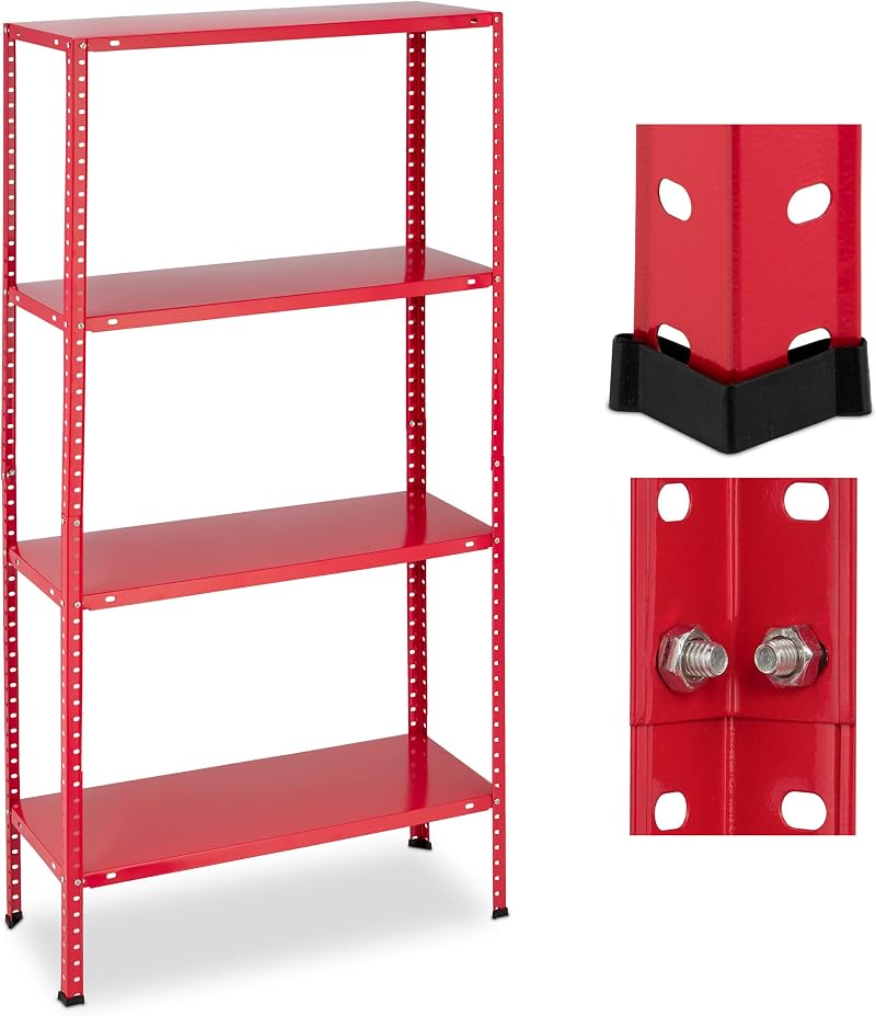 Relaxdays Heavy Duty Steel Shelving Unit Red 147.5x75.5x30.5cm 160kg Garage