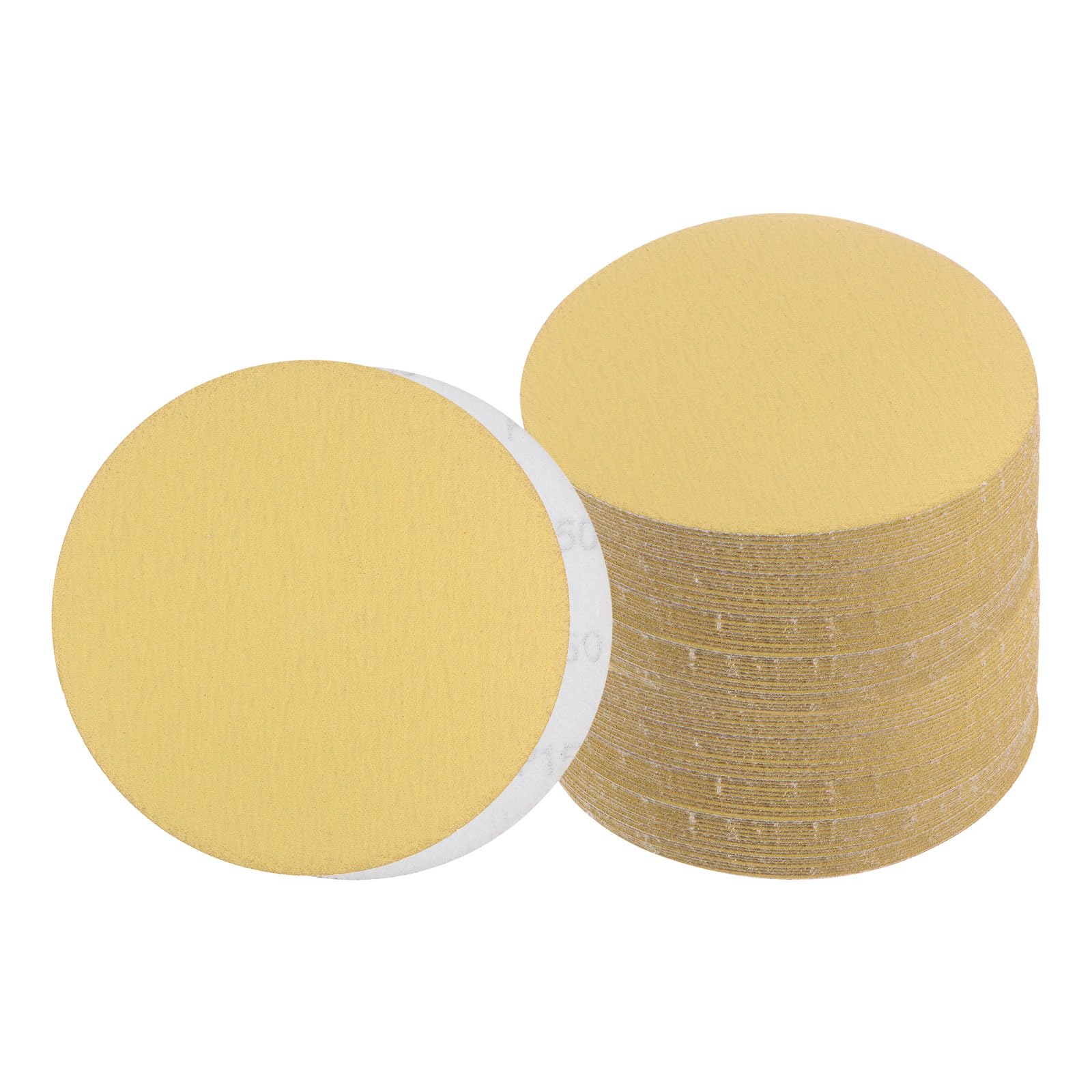 Kozelo 100pcs No Hole Sanding Discs- [ 6 Inch 150 Grit ] Round Hook and Loop Grip Sanding Pads Sheet Sandpaper for Automotive Woodworking Metal Polishing Use| Gold, Aluminum Oxide