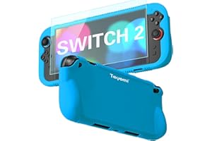 Teyomi Protective Silicone Case Compatible with Nintendo Switch 2, Shockproof Cover for Nintendo Switch 2 with Tempered Glass Screen Protector,Ergonomic Grip Case for Switch 2,2 Game Card Slots (Blue)