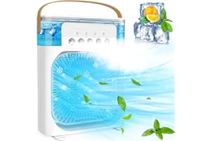 SUMLGT Portable Air Conditioners - Small Portable AC Quiet Personal Air Cooler,USB Powered Mini Desktop Cooling Misting Fan, 1/2/3 H Timer, 3 Speeds,360°Adjustment,for Office, Home, Room,Desk,Car - White