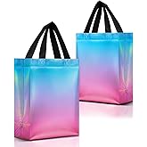 Nush Nush Gradient Aqua to Pink Gift Bags Medium Size – Set of 12 Reusable Gift Bags Holographic Finish - Perfect Pink Goodie Bag for Birthday Party Favors, Baby and Bridal Shower, Holiday - 8x4x10