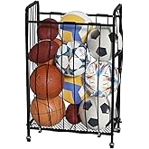 RAUMRIGGE Garage Ball Storage with Wheels, Ball Sports Organizer Storage Cart, Sports Equipment Organizer, Sports Ball Rack With Elastic Rope, Garage Organization Storage Rack, Ball Holder, Black