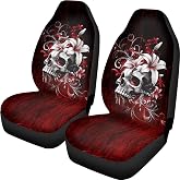 Brosoneto Gothic Skull Car Seat Cover Front Seat Cushion Covers, Washable and Breathable Car Accessories Universal Fits SUV, Sedan, Van, Truck Easy to Install, Black Red