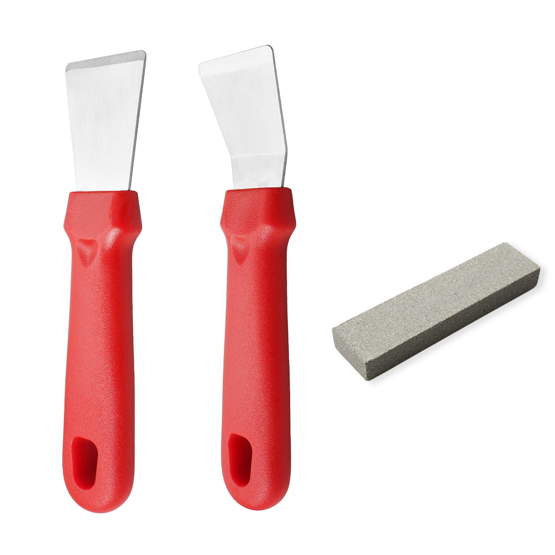 JJWNMLL 2Pcs Cleaning Scraper for Ovens Stoves Induction Hob Stainless Steel Multi-Kitchen Scraper with Plastic Handle, Straight Version + Bending Version Red