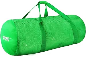 GSE GAMES & SPORTS EXPERT Green Heavy-Duty Large Mesh Sports Duffle Bag, Dry Bag, Diving Equipment Scuba Bag with Zipper. Great for Gym Workout, Sport Balls Storage, Scuba Gear, Snorkeling, Water Sports and Travel