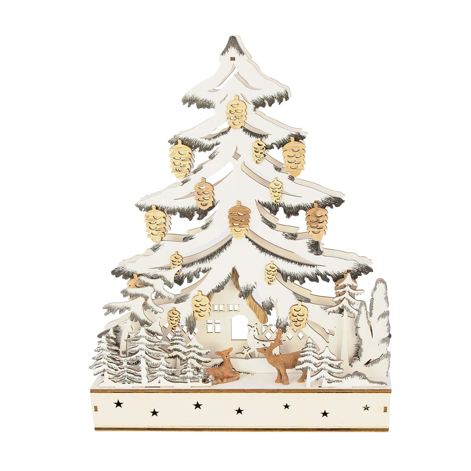 The Christmas Workshop Light Up Wooden Festive Scenes/Indoor Christmas Decorations/Warm White LEDs/Hand Crafted (Festive Forest Scene)