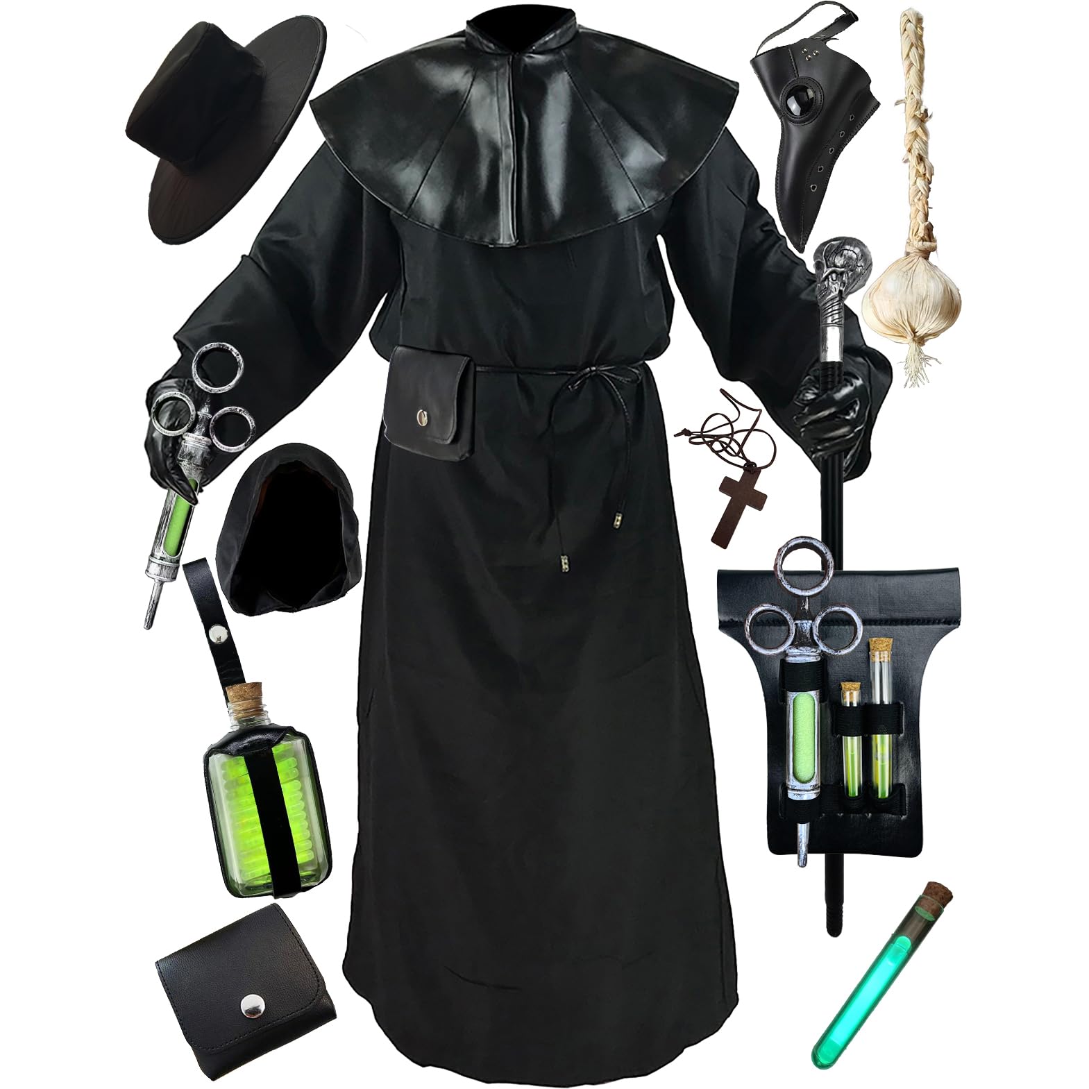 Photo 1 of (used)(unknown if complete) Absolute Vibe Plague Doctor Costume Cloak Robe Halloween Props Medieval Monk Priest Renaissance Cosplay (XXS) Black
