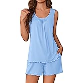 Ekouaer Womens Pajama Sets Viscose from Bamboo Sleeveless Lounge Sets Soft Tank Top and Shorts 2 Piece Pj Sets with Pockets