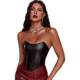 SOLY HUX Women's PU Leather Overbust Corset Bandana Tube Tops Lace up Strapless Boned Body Shaper Bustier