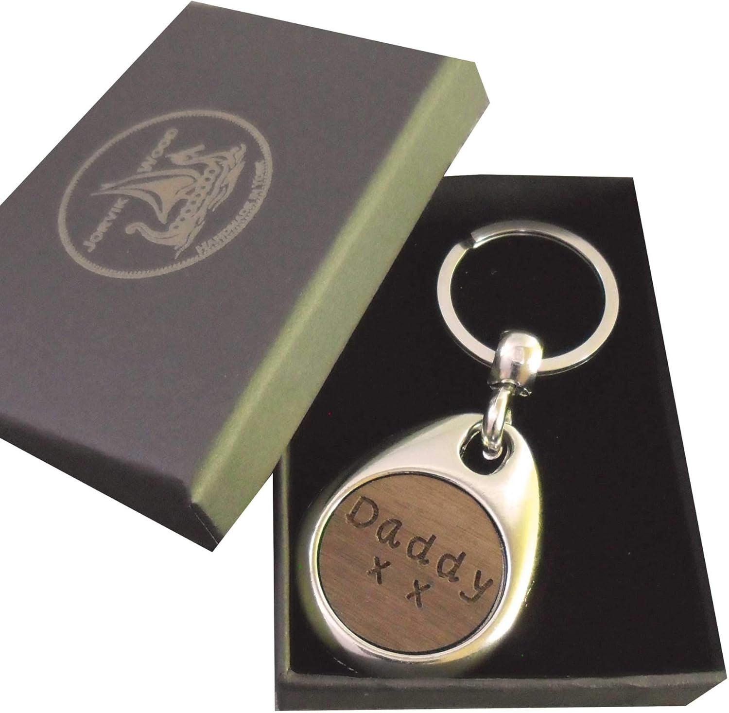 Jorvik Wood Daddy Design Wooden Keyring with Gift Box, Brown, 2