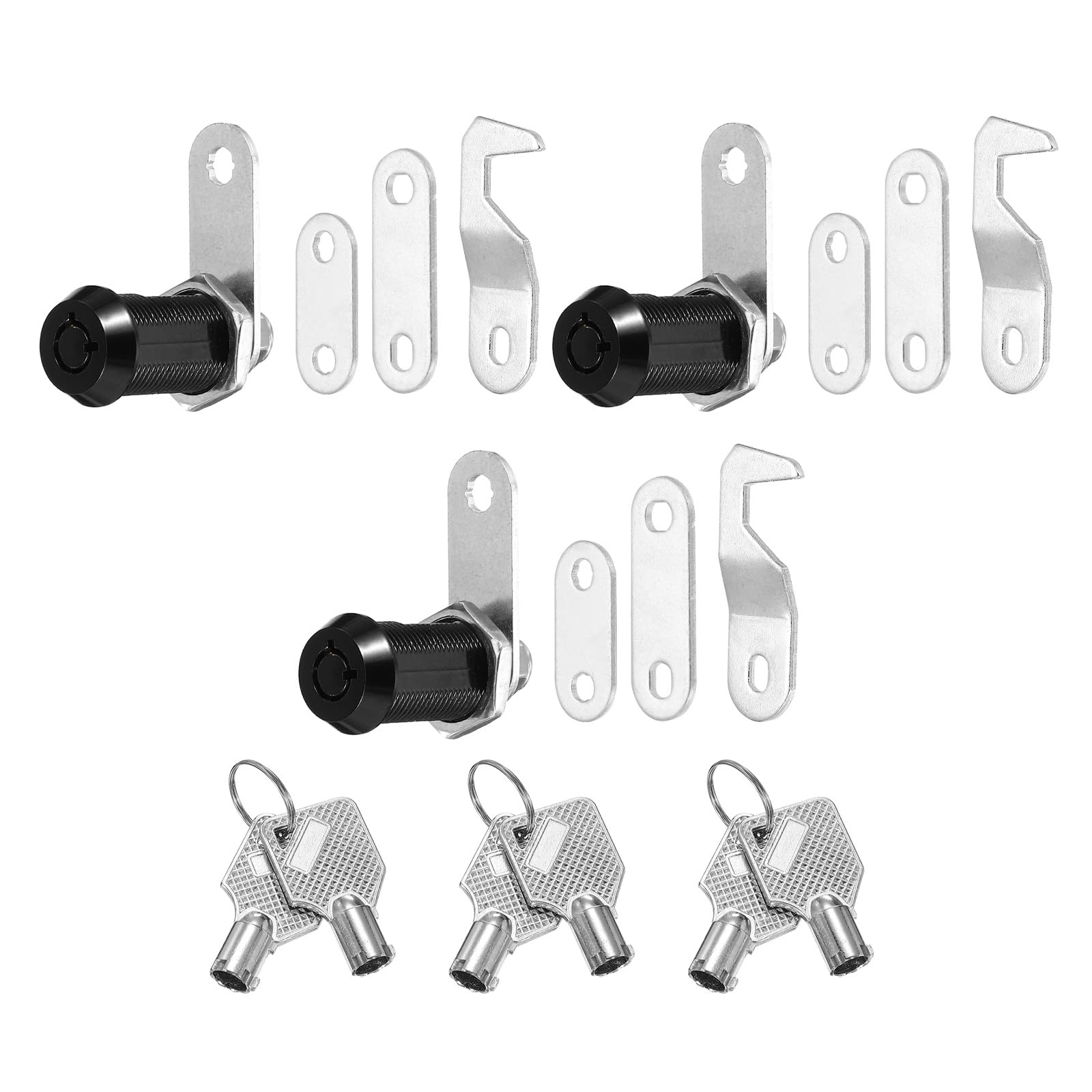 PATIKIL 1-1/8 Inch Black Cabinet Locks with Silver Keys, 3 Pack Zinc Alloy Cam Lock Cylinder RV Lock Set Keyed Alike for Cabinet RV Drawer Storage Door Tool Box