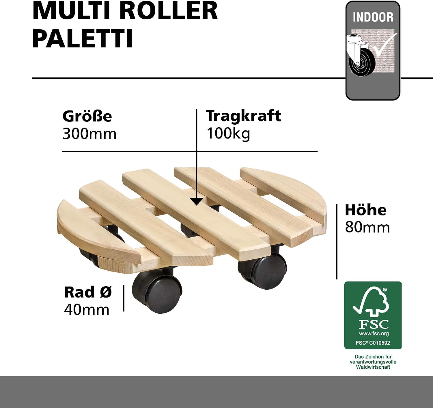 WAGNER Plant trolley PALETTI diameter 30 x 8 cm I Flower trolley for indoor use I Container trolley made of FSC®-certificated solid beech wood - Image 5