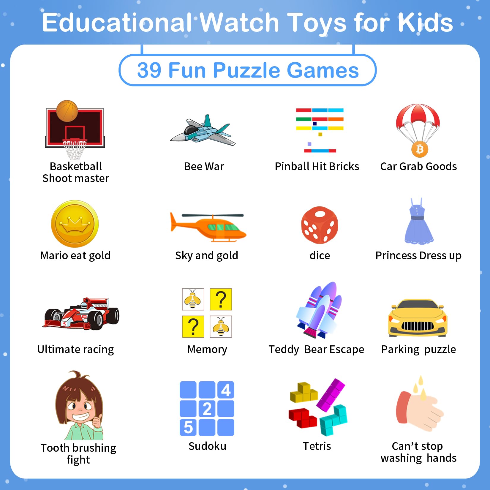 Phyulls Smart Watch for Kids with 39 Games Alarm Clock, Touchscreen, Calendaring Camera Music Player Time Display Video & Audio Recording, Toys for 3-12 Years Old Boys