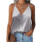 Zeagoo Womens Silk Satin Tank Tops V Neck Sleeveless Camisole Cami Spaghetti Straps Blouse Summer Loose Racerback Shirt