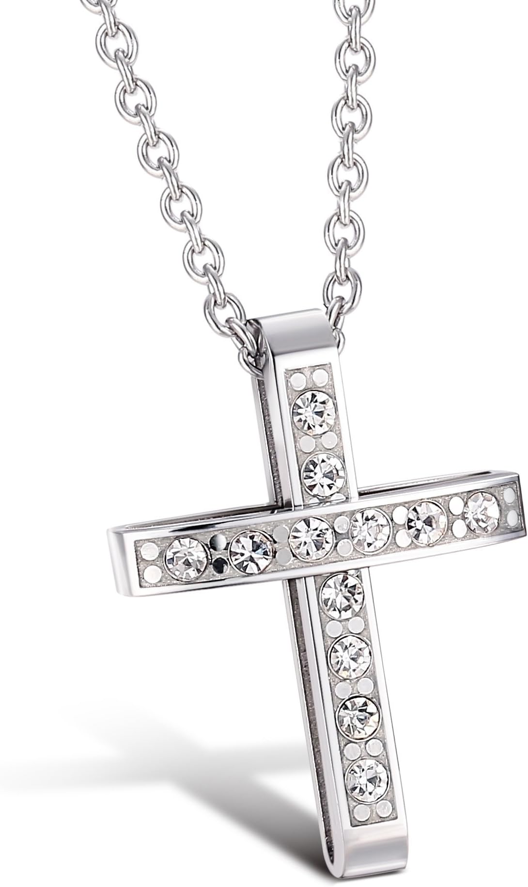 Besteel CZ Stainless Steel Charm Cross Necklace Pendant for Women Crystal Necklace Chain 2mm, 16-22 inches