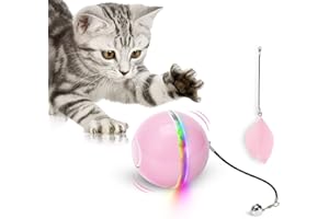 WWVVPET Interactive Cat Toys Ball with LED Light & Catnip, Upgraded Ring Bell Feather Toy, Auto Spinning Smart Cat Ball Toy, USB Rechargeable Stimulate Hunting Instinct Pet Kitty Funny Chaser Roller