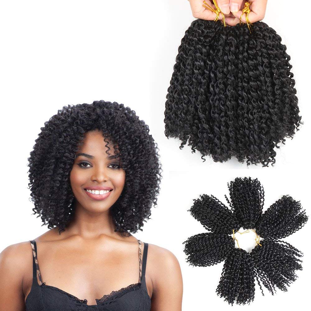 Photo 1 of 8 Inch Short Passion Twist Hair 3 Bundles Kinky Curly Crochet Hair for Black Women Curly Braiding Hair Crochet Braids Hair (3Bundles8Inch, 1B#)