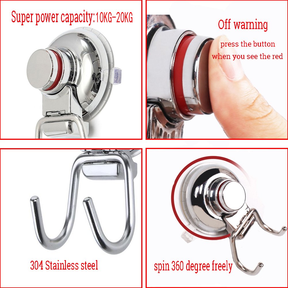 Vakuum Saugnapf Doppelt Haken - Pasway Heavy Duty Anti-Rutsch Super leistungsstarke 304 Edelstahl Doppelhaken für Bad & Küche, Chrom, Handtuch Aufhänger Lagerung (2 PACK)