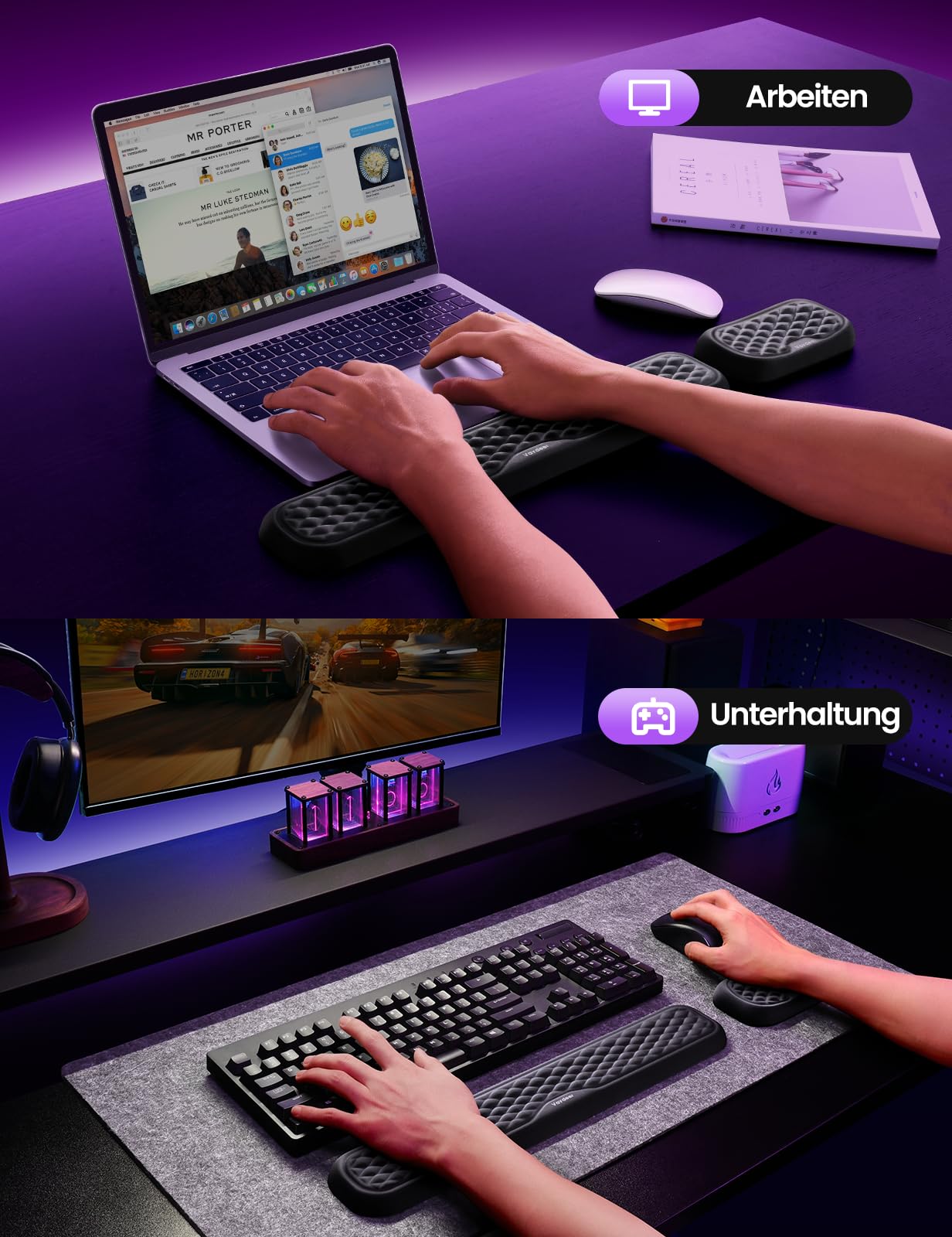 Vaydeer Handballenauflage für Tastatur und Maus, Wrist Rest, Ergonomisches Memory-Foam-Handgelenkstützen-Set für Büro und Spiele - Schwarz. 6