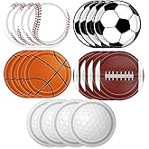 HiEnjoin 50PCS Sports Birthday Party Paper Plates, Baseball Football Soccer Basketball Golf Disposable Paper Plates for Boy Birthday Party Decoration Supplies Favors