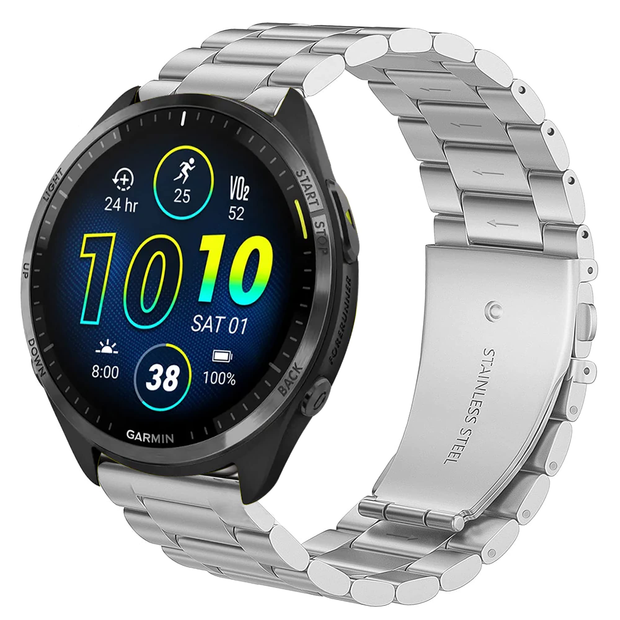 Compatible with Garmin Forerunner 965 Smart watch Bands, Stainless Steel Metal Replacement Strap Bracelet Compatible with Garmin Forerunner 965 / Forerunner 265 46 MM Smartwatch (Silver)