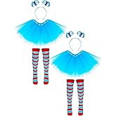 Luces 2 Set Blue Cosplay Outfit, Tutu Costume Set for Girls, Tutu Skirt Ponytail Headband Stripes Socks for Costume Party