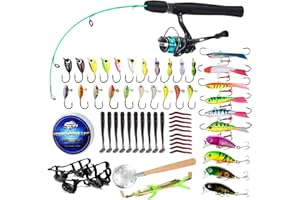 Sougayilang Ice Fishing Rod and Reel Combo, Ice Fishing Gear Complete Kit, Include Ice Jig and Ice Fishing Accessories, Spinn