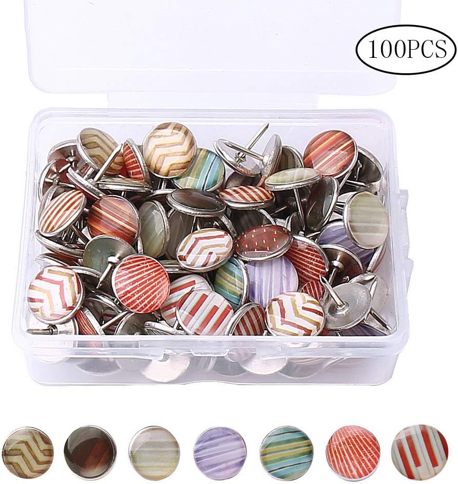 nuosen 100 Pcs Creative Push Pins, Decorative Metal Thumb Tacks for Photos Wall, Maps, Cork Board, Bulletin Board
