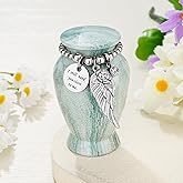 SOITIS Small Urns for Human Ashes Keepsake, 2.83 Inches Urn for Women Men, Aluminum Cremation Urns for Human Ashes-Lake Green with Wing Urn