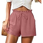 FREEOAK Womens Summer Shorts with Pockets High Waisted Wide Leg Cute Ruffle Waist Drawstring Casual 2026 Vacation Outfit