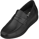 CALTO Men's Invisible Height Increasing Elevator Shoes - Black Premium Leather Slip-on Lightweight Casual Loafers - 2.4 Inches Taller - S1090 - Size 11 D(M) US