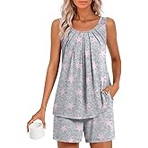 HOTGIFT Women's Pajamas Sets Sleeveless 2 Piece Pjs Sets Summer Casual Lounge Sleepwear with Pockets S-3XL